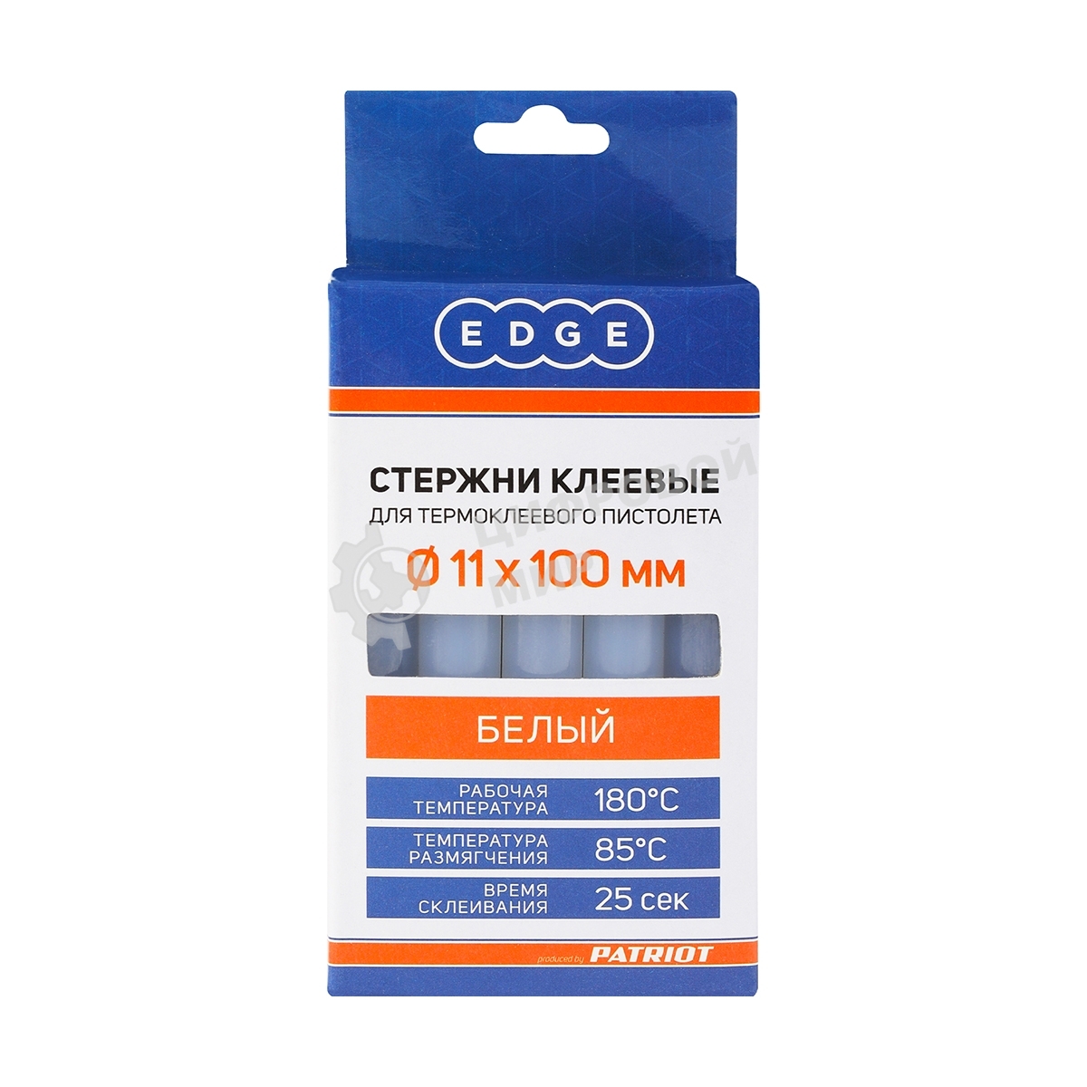 Стержни клеевые EDGE by PATRIOT 11x100 мм белые, упаковка 10 шт