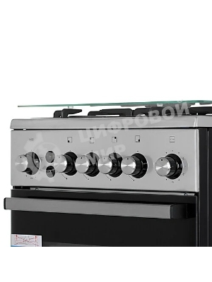 Плита газовая De Luxe 5040.40Г (кр) ЧР-010 серебристый, конфорок 4 шт, духовка 46 л, 50 см x 85 см x 50 см