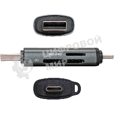 Кард-ридер ExeGate CR-201CA/серый/SDXC/SDHC/SD/microSDXC/microSDHC/microSD/USB Type-A/Type-C/алюминий