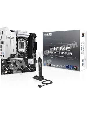 Материнская плата ASUS PRIME Z890M-PLUS WIFI, LGA 1851, Intel Z890, 4xDDR5, 6xSATA, 3xM.2, 1xPCIe 5.0 x16, 1xPCIe 4.0 x4, 2xPCIe 4.0 x1, 1xHDMI, 1xDP, 1x2.5Gb LAN, 2xUSB-A 2.0, 4xUSB-A 3.2 Gen 1, 1xUSB-A 3.2 Gen 2, 1xUSB-C 3.2 Gen 2x2, 3x3.5 мм, 7.1, mATX