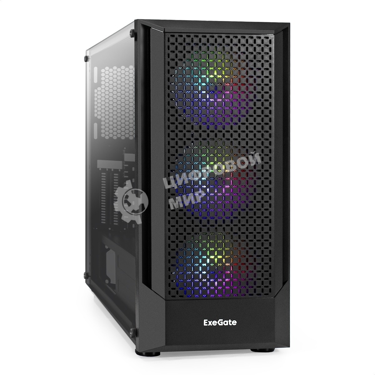 Компьютерный корпус Miditower ExeGate EVO-8227-NPX700 (ATX, БП 700NPX с вент. 12см, 2*USB+1*USB 3.0+HD Audio, черный, 3 вент. RGb, закаленное стекло)
