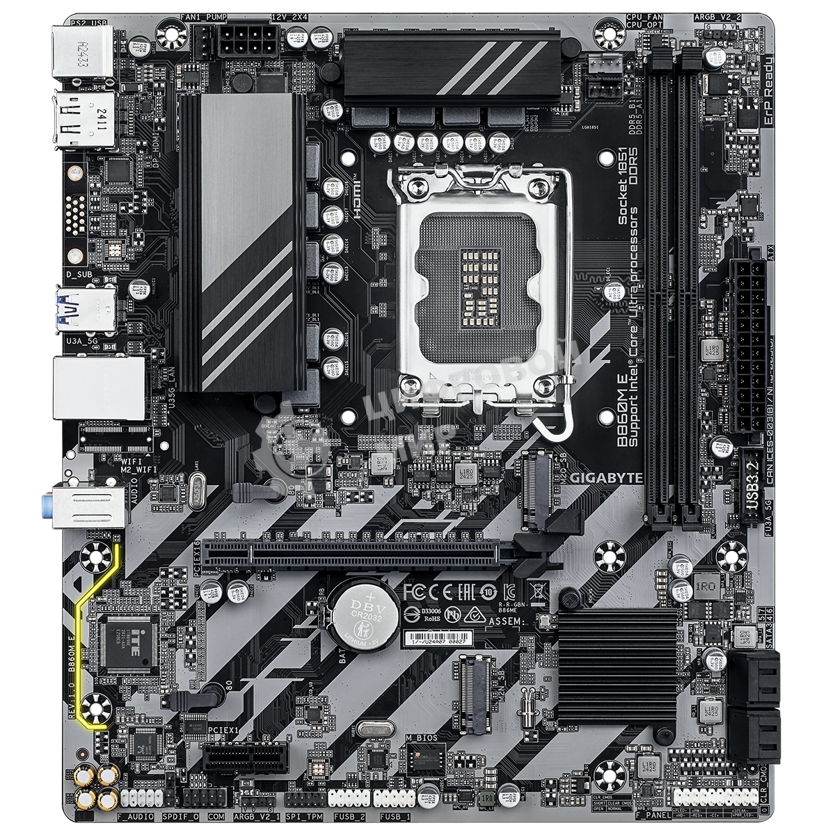 Материнская плата Gigabyte B860M E Soc-1851 Intel B860 2xDDR5 mATX AC`97 8ch(7.1) GbLAN RAID+HDMI+DP