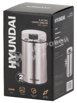 Кофемолка Hyundai HYC-G5261 200Вт сист.помол.:ротац.нож вместим.:60гр серебристый