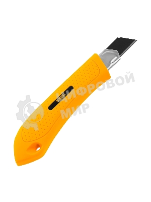 Нож Denzel 18 мм, сменное лезвие, SK4, метал. направляющая, нажимной фиксатор