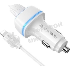 Автомобильное зарядное устройство Borofone Max BZ14, 2xUSB, 2.4А, 12 Вт, кабель Lightning 8-pin, белый (6931474735935)