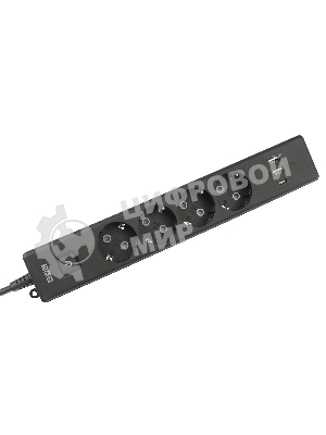 Бытовой удлинитель PowerCube, 4 р с/з вык.,3USB, 3500 Вт, 16А, 1.9 м, 3x1,0 черный PC-7B-2M