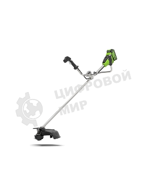 Триммер аккумуляторный GreenWorks GD40BCB, 40V, 40,6 см, бесщеточный, с АКБ 4АЧ и ЗУ (2105707UB) 40 вольт (модель GD40BCB) - отличная замена электро или бензиновому триммеру, он с легкостью справиться с высокой травой, а благодаря пильному диску (в комплекте) можно резать крупный кустарник. Это полупрофессиональный триммер, который отлично подойдет для ведения дачного хозяйства. Модель оснащена надежным бесщеточным двигателем DigiPro, сопоставимым по мощности с бензиновыми аналогами, при этом он абсолютно экологичен, имеет высокий крутящий момент, низкий уровень шума и вибраций, а так же прост в эксплуатации. Включение триммера производится одной кнопкой, основное применение - подрезка травы в труднодоступных для газонокосилки местах, а также подрезка кустарника. Эта модель имеет наплечный ремень, а также эргономичную велосипедную рукоятку. Долгое автономное время работы (до 80 минут от 4 А/час батареи) и отсутствие необходимости использовать бензин и масло, переносить за соб