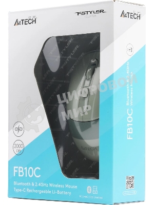 Мышь беспроводная A4Tech Fstyler FB10C зеленый, 2000 dpi, радиоканал, Bluetooth, USB, кнопки - 4