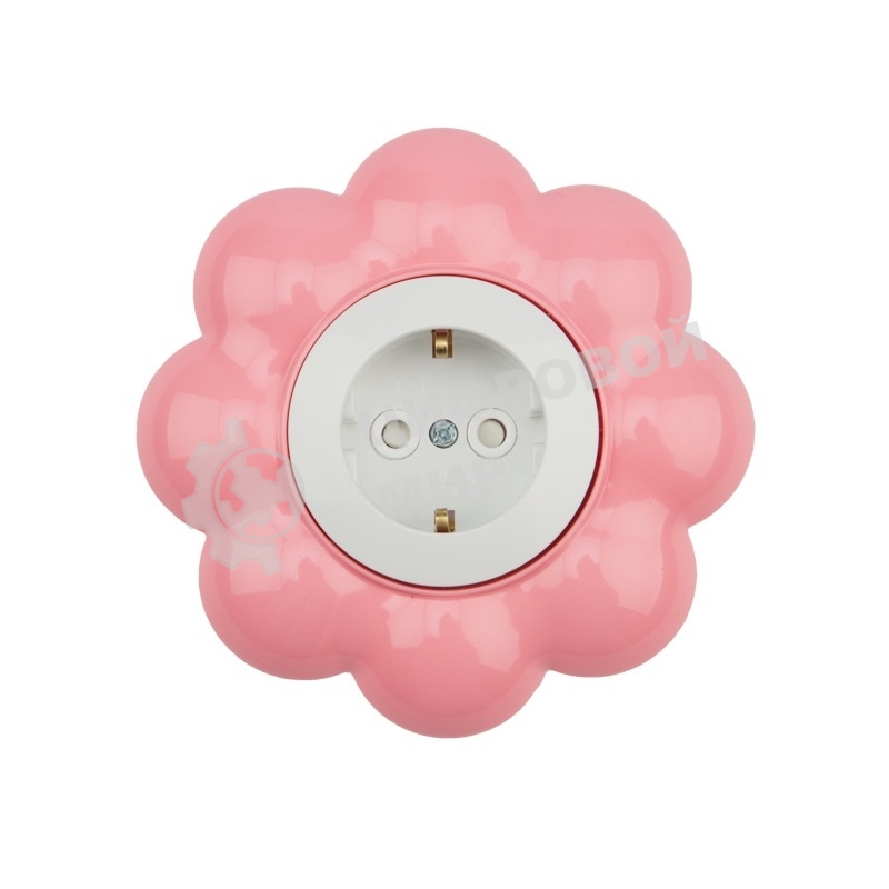 Розетка одноместная Kranz HAPPY Цветок скрытой установки, с заземлением и защитными шторками, белая/розовая