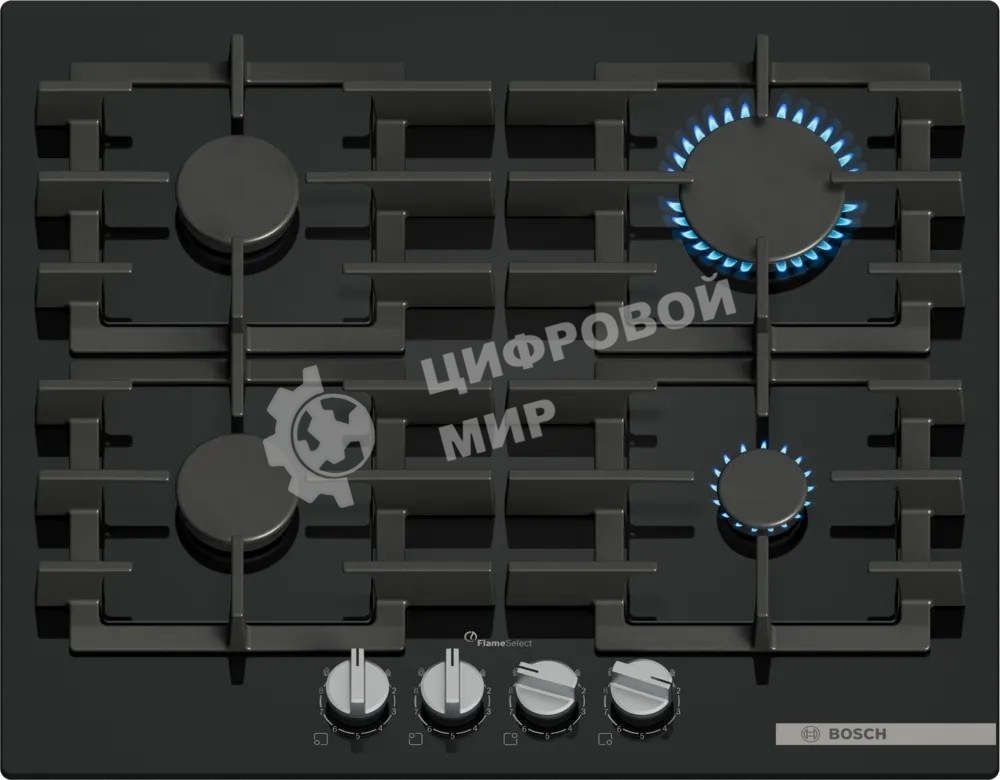 Газовая варочная панель Bosch PPP6A6I40 60 см, закаленное стекло, независимая, черная