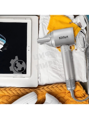 Фен Kitfort КТ-3292 серебристый, 1600 Вт, компактный, ионизация