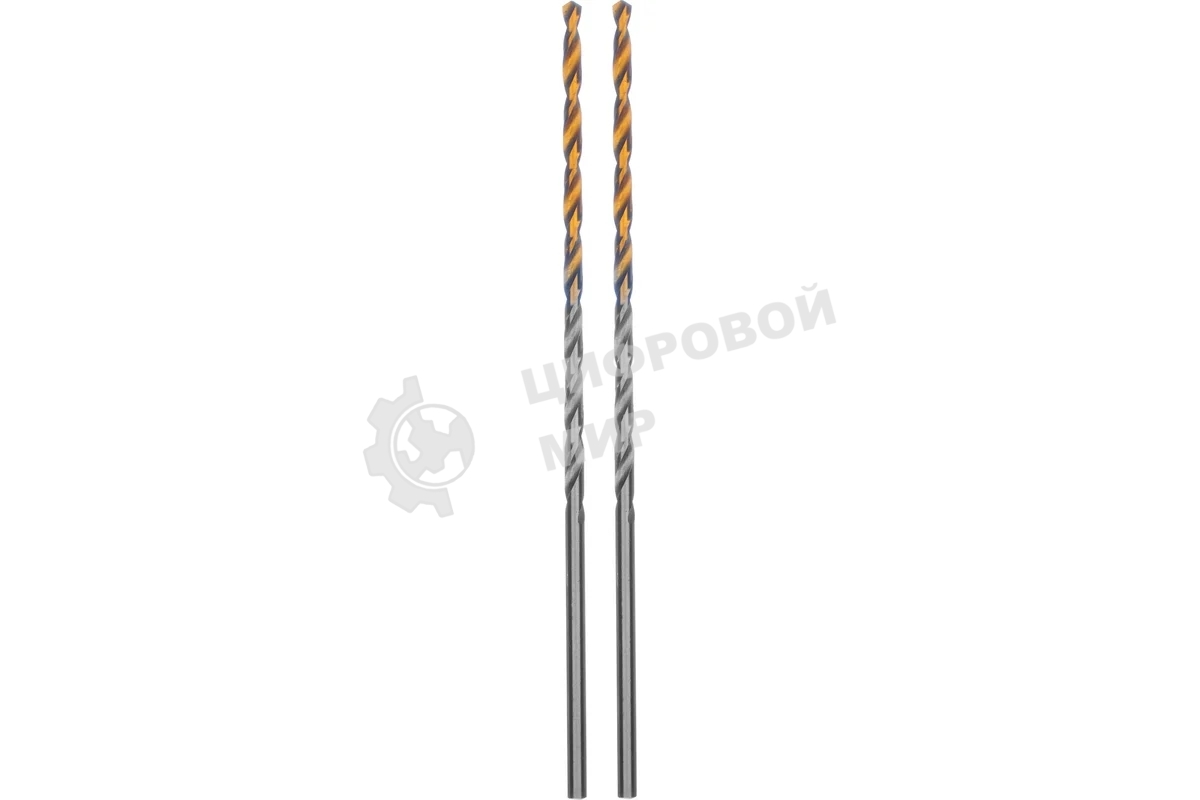 Сверло спиральное по металлу Denzel 2,5 х 95 мм Р6М5, Golden Tip, удлиненное, 2 шт.