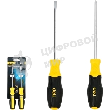 Набор отверток Deli DL630002N 2шт SL6x125 + PH2x125 сталь Cr-V, двухкомпонентная прорезиненная рукоять