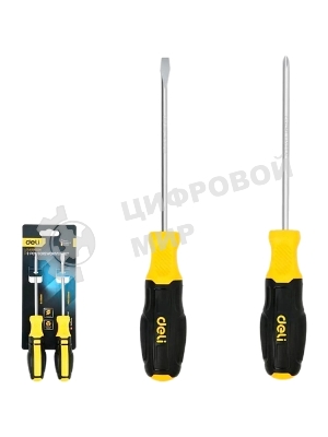Набор отверток Deli DL630002N 2шт SL6x125 + PH2x125 сталь Cr-V, двухкомпонентная прорезиненная рукоять