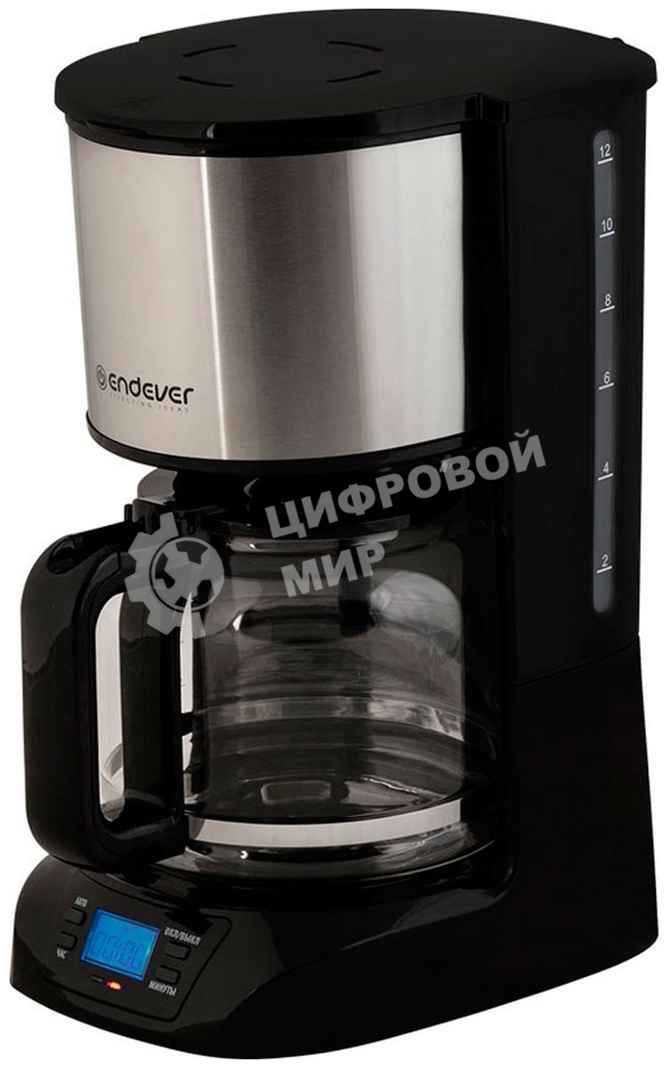 Кофеварка капельного типа Endever Costa-1044, мощность 800 Вт, -стальной/черный, объем 1,5л, LCD дисплей, по 4 шт/уп