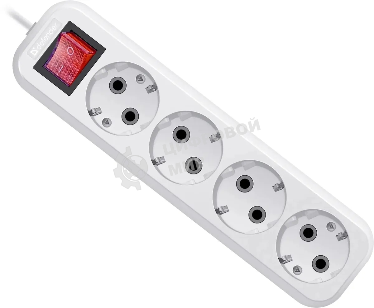 Удлинитель сетевой Defender L340 белый, 3 м, EURO, 4 розетки, 3500 Вт