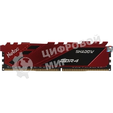 Оперативная память NETAC Shadow, DDR4, 16GB (1x16GB), 3200MHz, CL16, DIMM, с радиаторами, красный