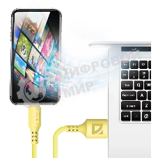 Кабель Defender F207, USB 2.0 (AM) - Type-C, 1 м, 2.4А, силиконовая оплетка, желтый.