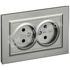 Розетка 2-местная IEK BRITE РС12-2-БрС (BR-R20-10-K46-F) 10А в сборе, без заземления, без защитных шторок, сталь