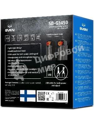 Саундбар мини SVEN SB-G1450, черный (10 Вт, питание USB, Bluetooth, подсветка)