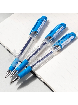 Ручка гелевая Deli EG158-BL прозрачный, d=0.7мм, синие чернила, резиновая манжета