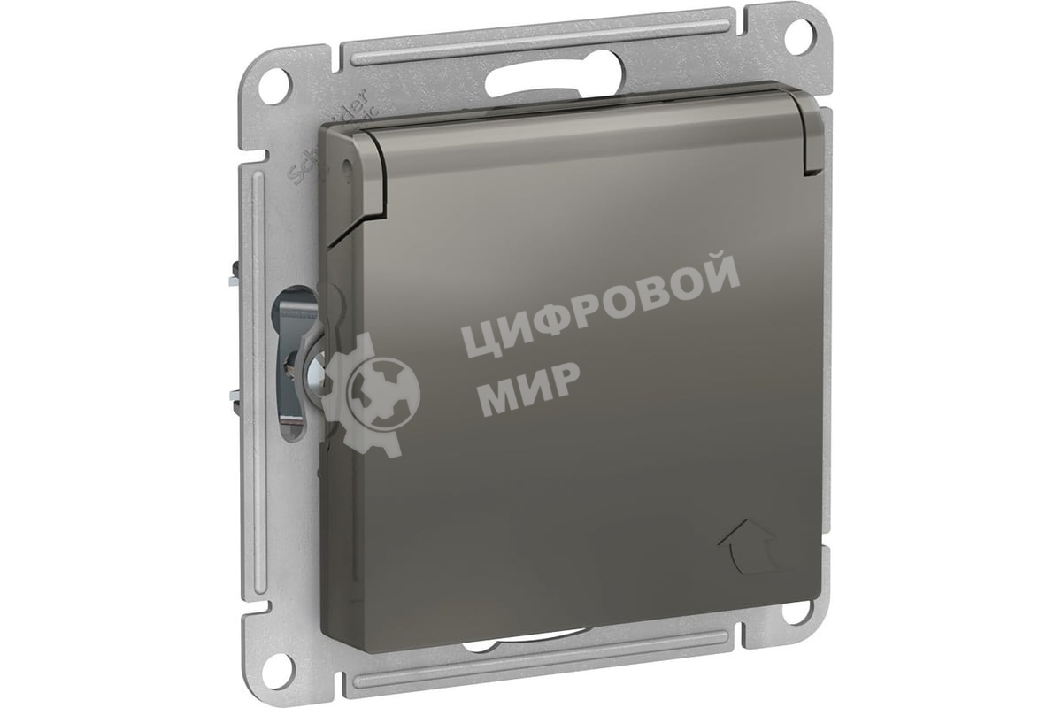 Механизм розетки 1-м СП AtlasDesign 16А IP20 с заземл. защ. шторки с крышкой сталь SchE ATN000946