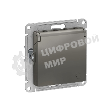 Механизм розетки 1-м СП AtlasDesign 16А IP20 с заземл. защ. шторки с крышкой сталь SchE ATN000946
