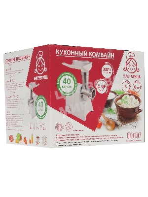 Мясорубка электрическая Мастерица КЭМ-02 белый, 600 Вт, 0.67 кг/мин, защита от перегрузки, насадки - 4