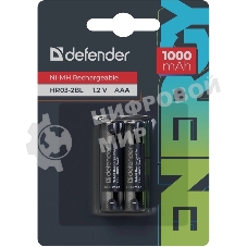 Аккумуляторная батарея Defender HR03-2BL 1000 mAh ААА, Ni-MH, блистер, 2 шт.