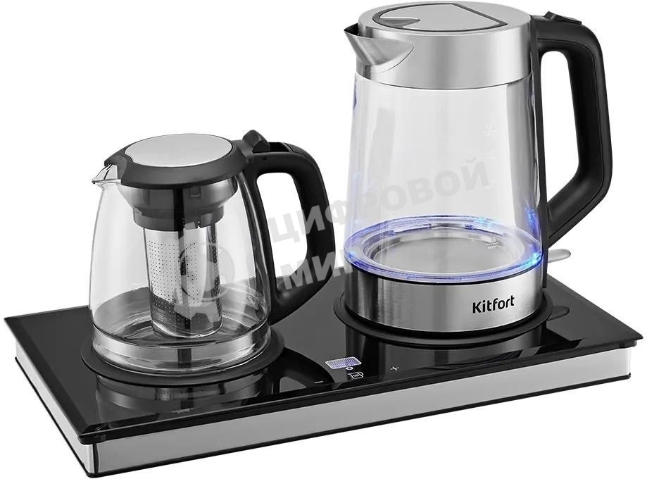 Чайный набор Kitfort КТ-6776 1.8л. 2200Вт черный/нержавеющая сталь корпус: Металл/стекло/пластик
