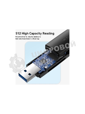 Кард-ридер Vention CLKB0/черный/SD,SDHC,SDXC,TF,micro-SD,micro-SDXC,miсro-SDHC/USB 3.0/Type C/OTG/пластик