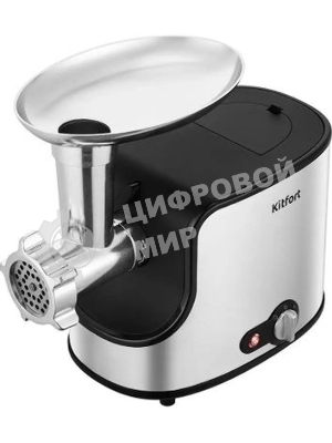 Мясорубка электрическая Kitfort КТ-2133 сталь/черный, 1360 Вт, 1.6 кг/мин, реверс, защита от перегрузки, насадки - 5