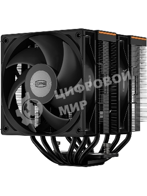 Кулер для процессора PCCooler RT620 Digital BK (250W, 4-pin PWM, LED temp., 157mm, 6x6mm, 2x120мм, 73.32CFM, 34.9dBA, 2200RPM, S: 1851/1700/1200/115X, AM5/AM4, черный)