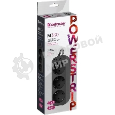 Удлинитель cетевой Defender M330 черный, 3 м, EURO, 3 розетки, 2200 Вт