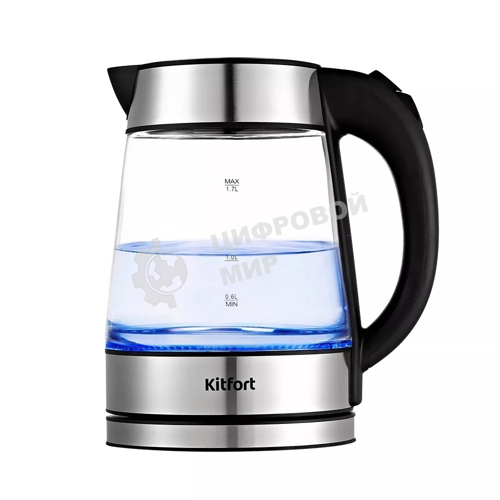Чайник электрический Kitfort KT-6118 1.7л. 2200Вт прозрачный/серебристый (корпус: стекло)