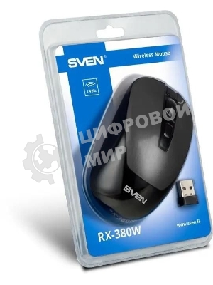 Мышь беспроводная SVEN RX-380W серый металлик, 1600 dpi, радиоканал, USB, кнопки - 4