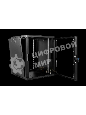 Шкаф коммутационный ЦМО ШРН-15.650-9005 настенный 15U 600x658мм пер.дв.стекл 200кг черный 600мм 180град.
