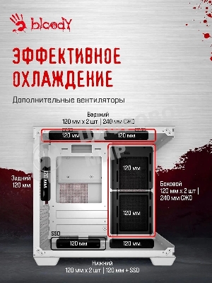 Компьютерный корпус Bloody CC-121 белый без БП mATX 7x120мм 1xUSB2.0 1xUSB3.0 audio