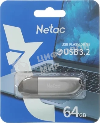 Флешка USB Netac U352 (NT03U352N-064G-32PN), 64Gb, USB 3.0, R/W 110/50, серебристый