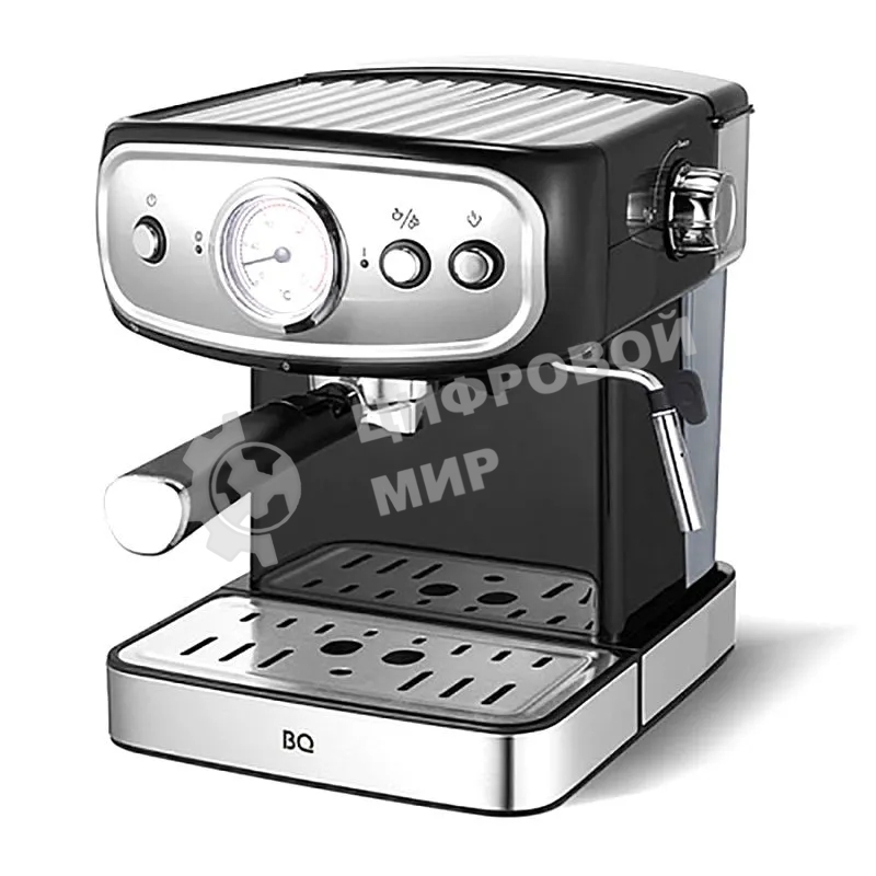 Кофеварка рожковая BQ CM1006 черный-стальной, исп. кофе - молотый, 1,5 л, 850 Вт, 15 бар