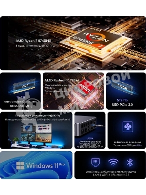 Неттоп Acer Gadget E10 ERBox Ryzen 7 8745HS (3.8) 16Gb SSD512Gb UHDG Windows 11 Pro 2xGbitEth WiFi BT 120W черный (1747236)