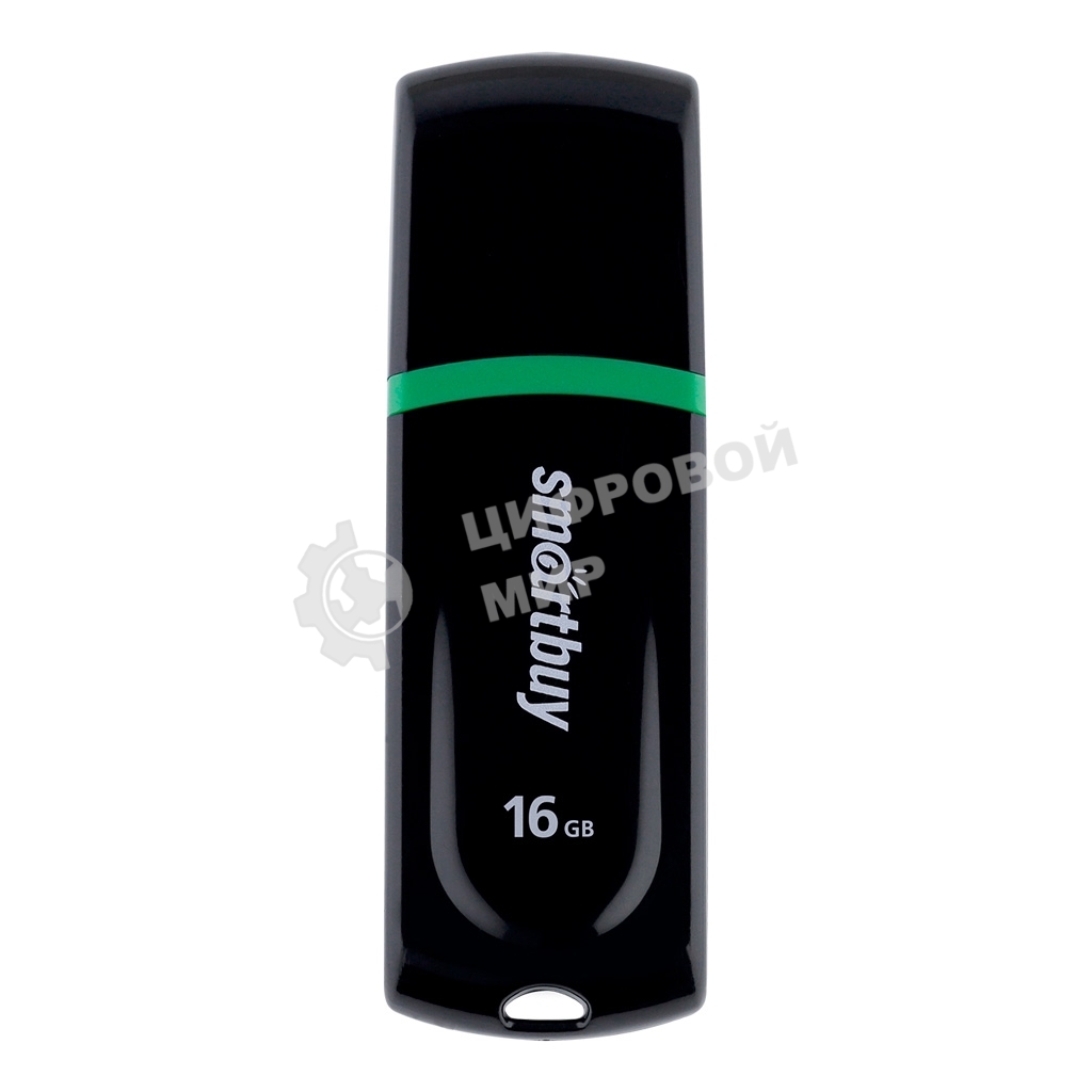 Флешка USB Smartbuy Paean черный (SB16 GbPN-K), 16Gb, USB 2.0, R/W 20/10, черный/зеленый
