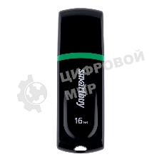 Флешка USB Smartbuy Paean черный (SB16 GbPN-K), 16Gb, USB 2.0, R/W 20/10, черный/зеленый