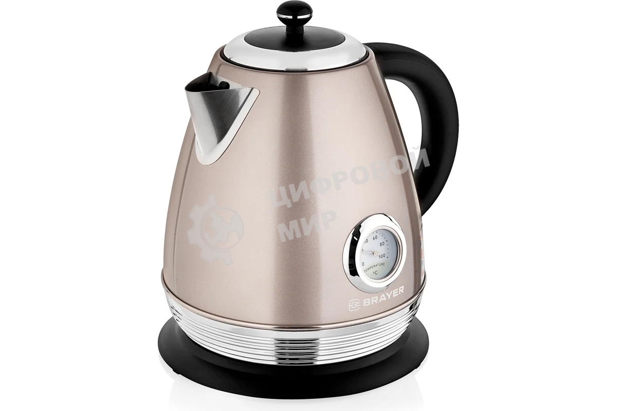 Чайник электрический BRAYER BR1007, 2200 Вт, 1,7 л, Strix, автоотключ, нержав.сталь, встроен.термом