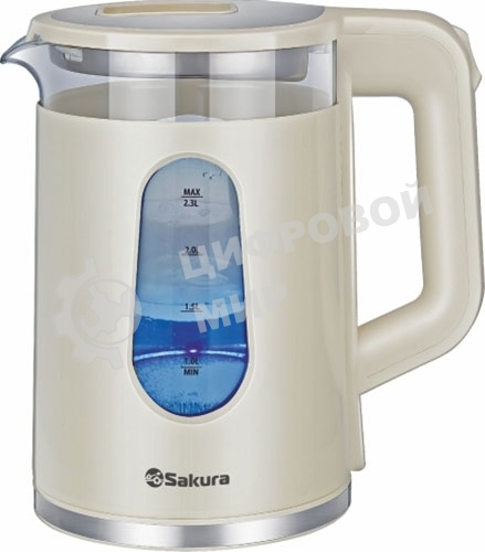 Чайник электрический Sakura SA-2735W 2,0л,стекло/пластик,белый