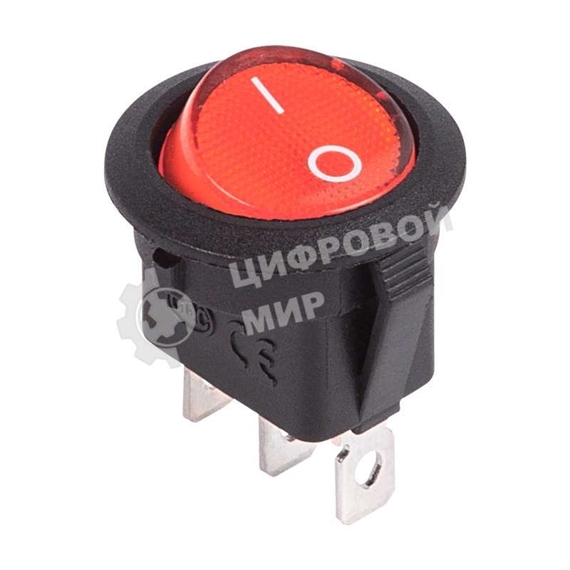 Выключатель клавишный Rexant круглый 12V 20А (3с) ON-OFF красный с подсветкой