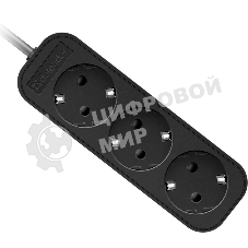 Удлинитель сетевой Defender M350 черный, 5 м, EURO, 3 розетки, 2200 Вт