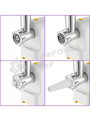 Мясорубка электрическая Kitfort КТ-2113-2 белый/желтый, 1000 Вт, 1.2 кг/мин, реверс, защита от перегрузки, насадки - 4