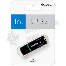 Флешка USB Smartbuy Paean черный (SB16 GbPN-K), 16Gb, USB 2.0, R/W 20/10, черный/зеленый