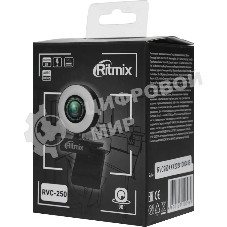 Веб-камера Ritmix RVC-250 2592x1944, 30 кадр/с, USB Type-A, микрофон, автоматическая фокусировка, универсальное крепление